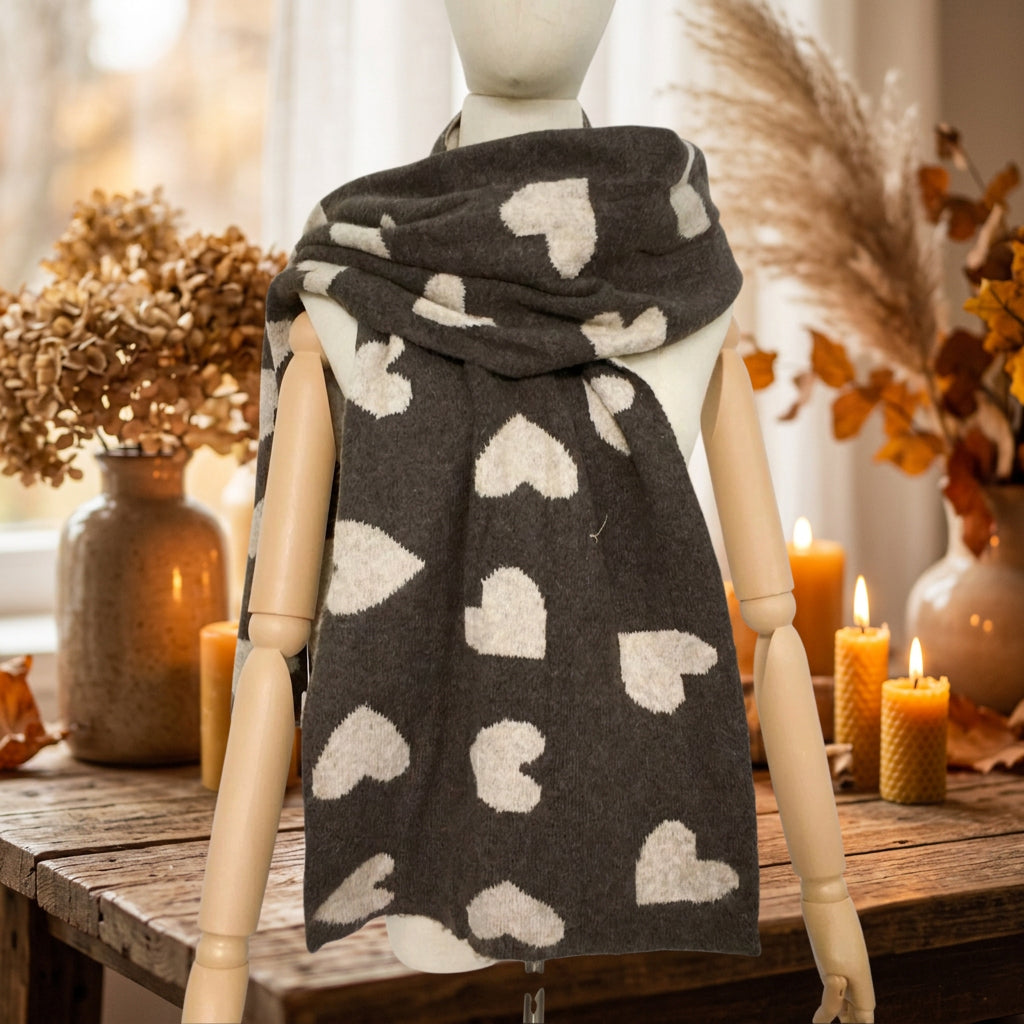 Halo Heart Print Chocolate Brown Winter Scarf - Sugarplum Boutique
