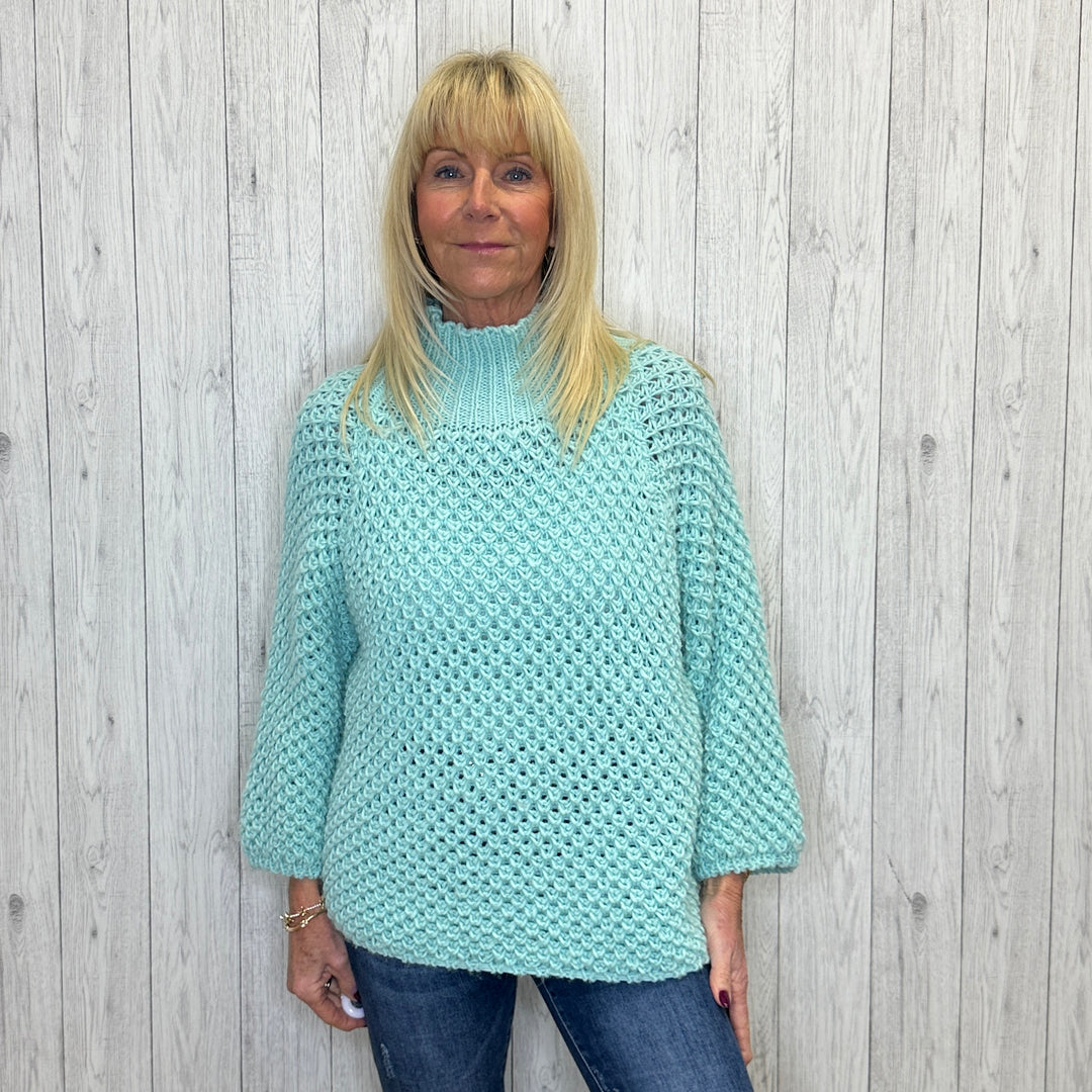 Halo Mint Green High Neck Waffle Jumper - Sugarplum Boutique