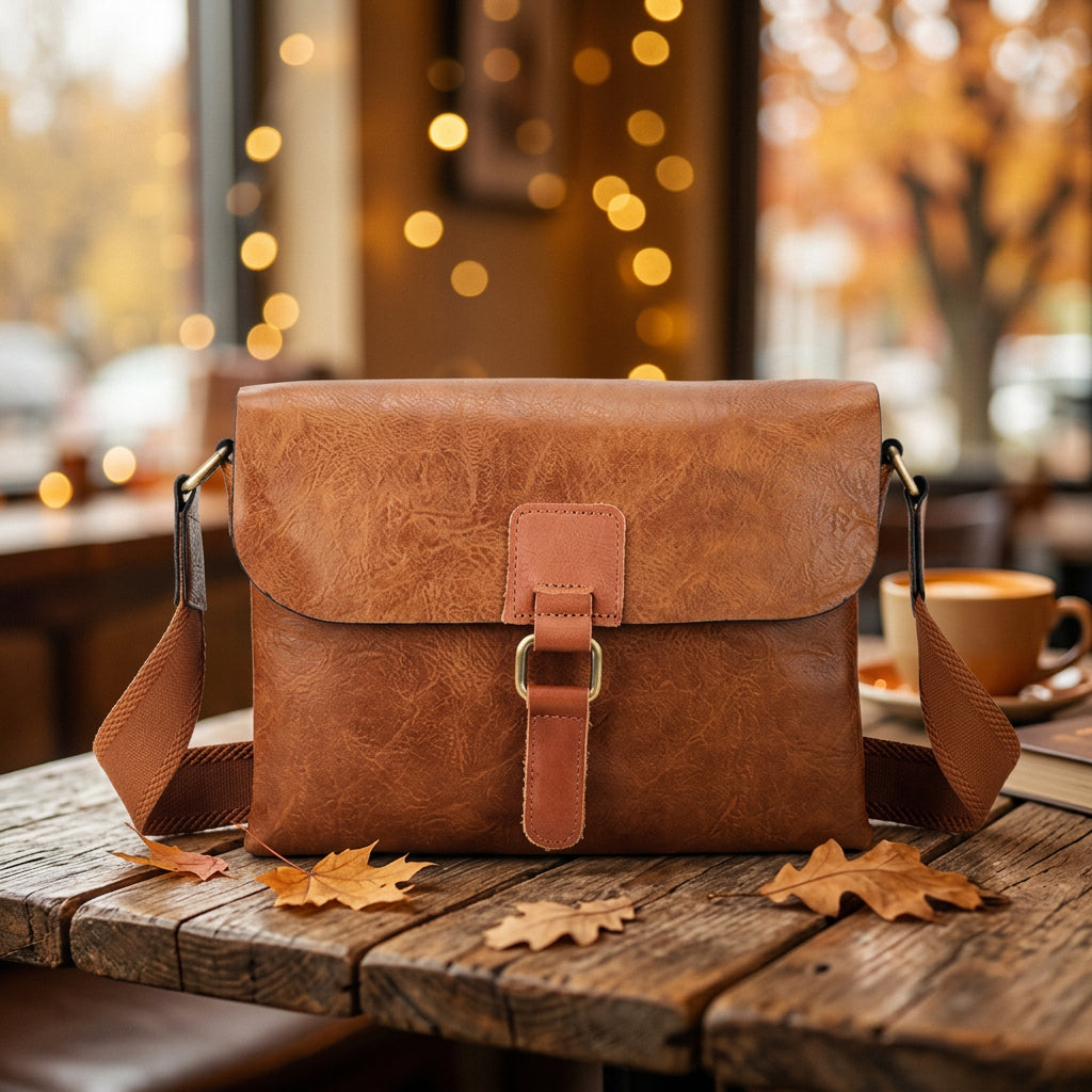 Hampshire Faux Leather Brown Over Body Handbag  - Sugarplum Boutique