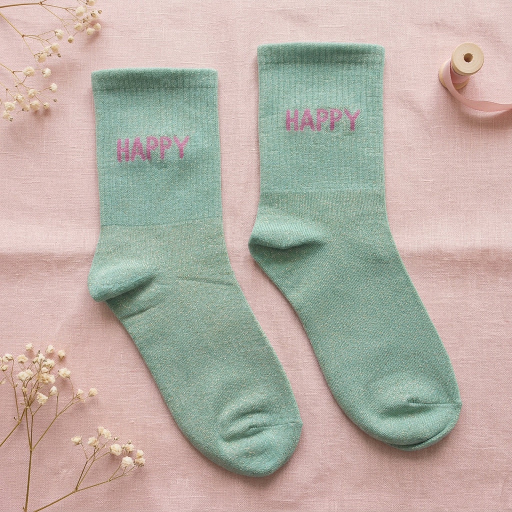 Happy Metallic Mint Green Cotton Ankle Socks - Sugarplum Boutique