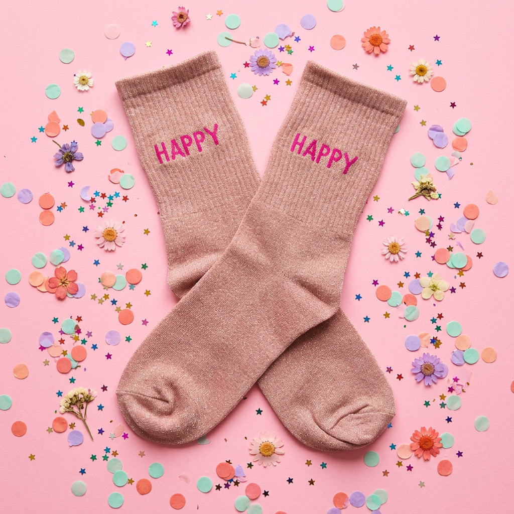 Happy Metallic Pink Cotton Ankle Socks - Sugarplum Boutique