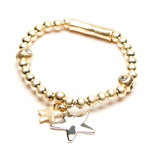 Harlow Pale Gold Beaded Star Stretch Bracelet - Sugarplum Boutique
