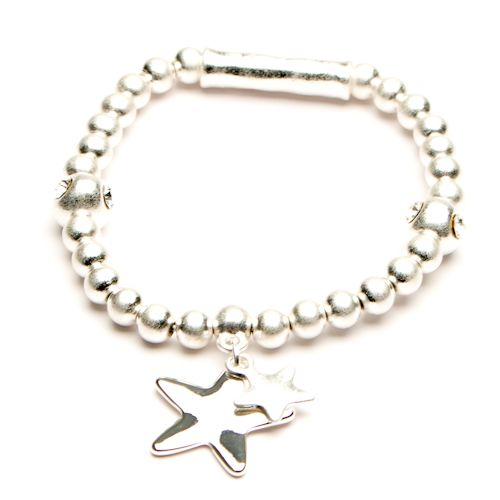 Harlow Silver Beaded Star Stretch Bracelet - Sugarplum Boutique