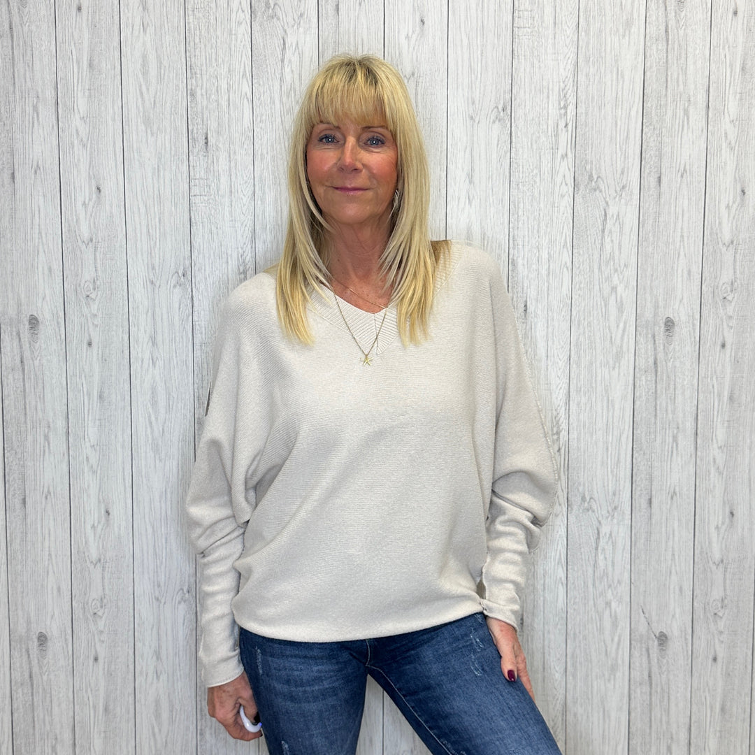 Harriet Stone V Back Batwing Sleeve Jumper - Sugarplum Boutique