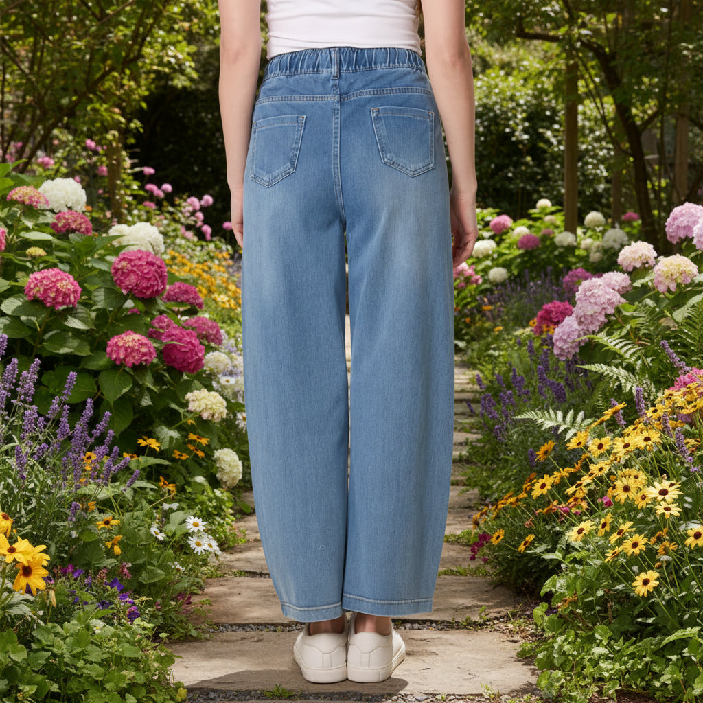 Harte Light Denim Seam Detail Wide Leg Cotton Mix Jeans - Sugarplum Boutique