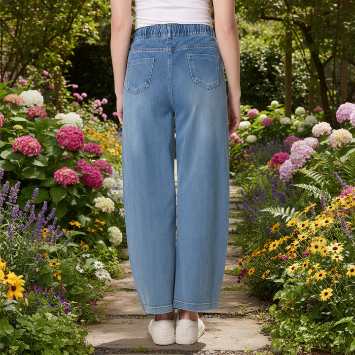 Harte Light Denim Seam Detail Wide Leg Cotton Mix Jeans - Sugarplum Boutique