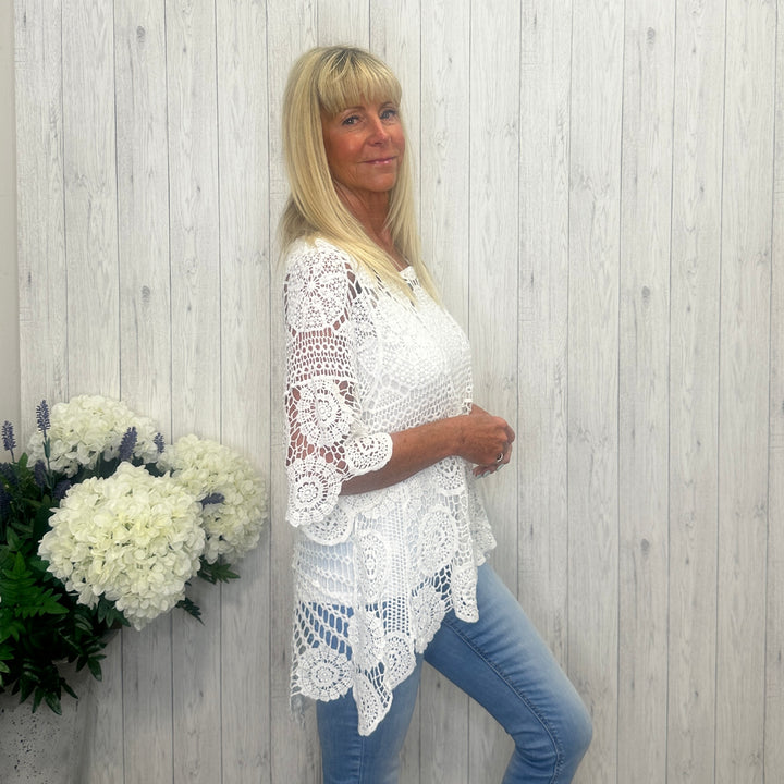 Hayley Hi Lo Cotton Crochet Two Piece Top Set White - Sugarplum Boutique