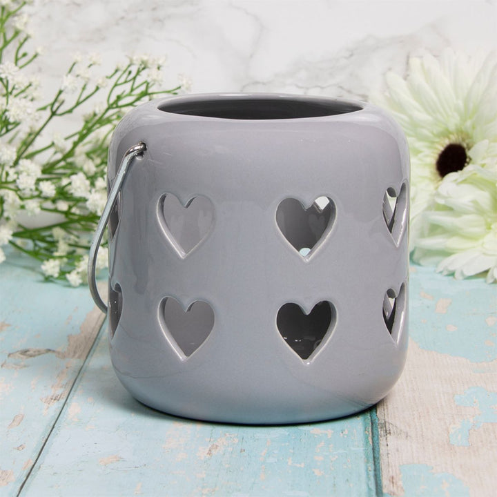 Heart Ceramic Lantern Grey - Sugarplum Boutique