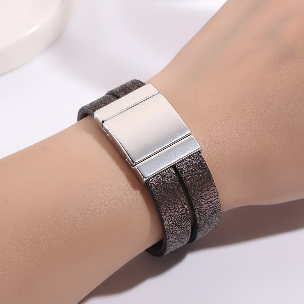 Heart Grey Leather Magnetic Clasp Bracelet - Sugarplum Boutique