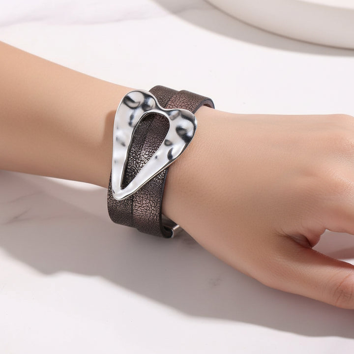 Heart Grey Leather Magnetic Clasp Bracelet - Sugarplum Boutique