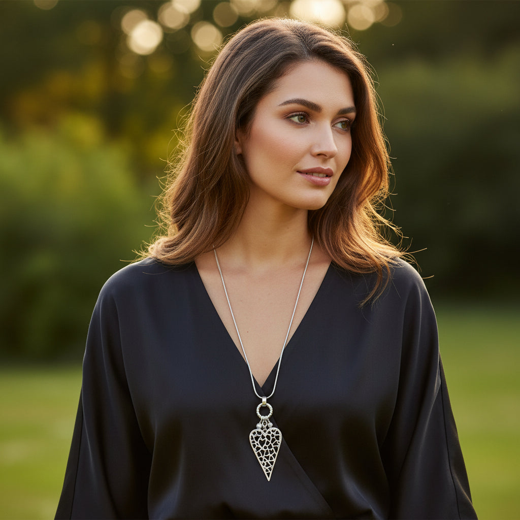 Heart In Heart Silver Long Necklace -  Sugarplum Boutique