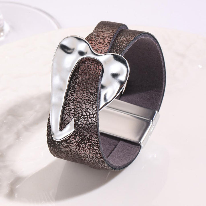 Heart Leather Bracelet Magnetic Grey - Sugarplum Boutique