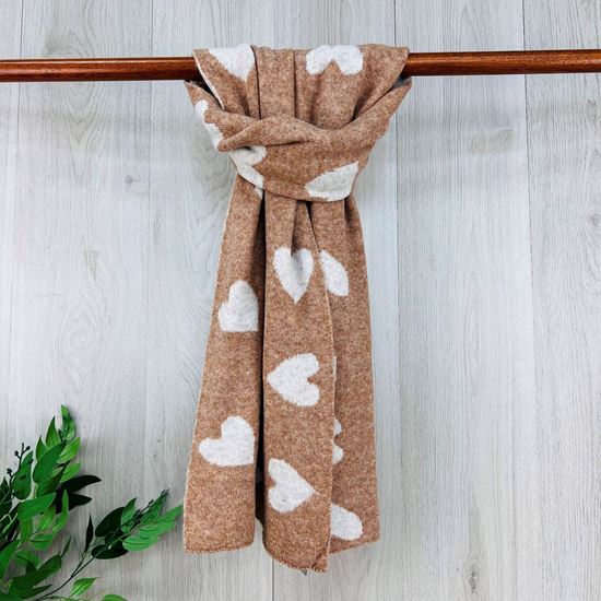Helen Heart Print Winter Scarf Brown - Sugarplum Boutique