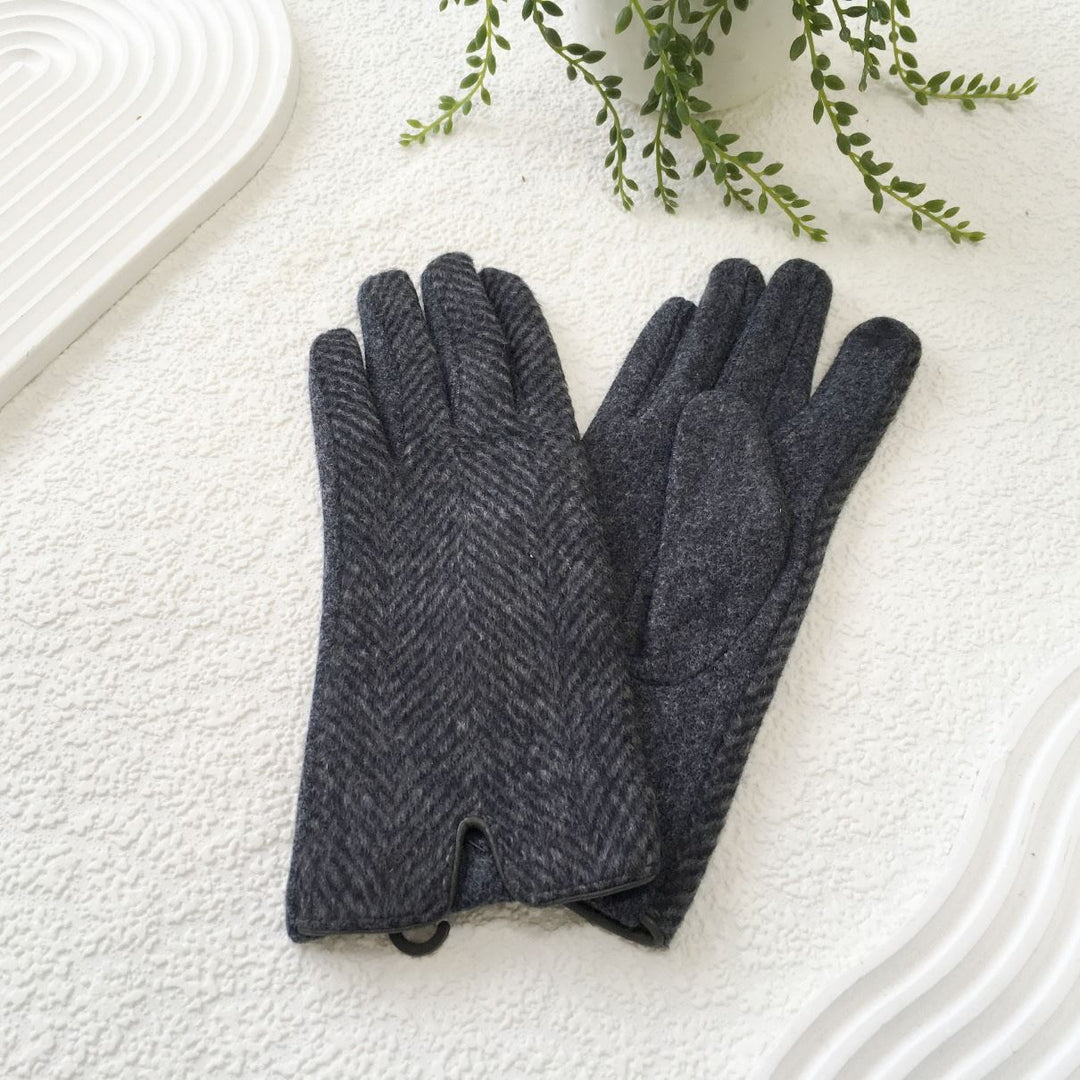 Herringbone Soft Touch Charcoal Grey Winter Gloves - Sugarplum Boutique