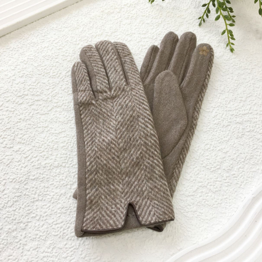 Herringbone Soft Touch Mocha Brown Winter Gloves - Sugarplum Boutique
