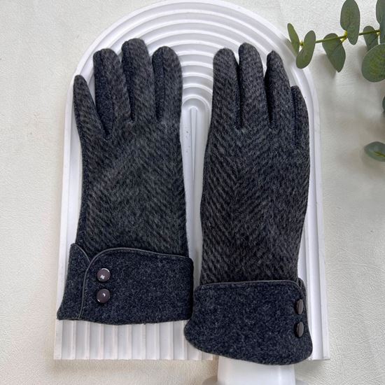 Herringbone Wool Mix Button Winter Gloves Charcoal Grey - Sugarplum Boutique