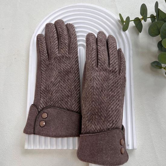 Herringbone Wool Mix Button Winter Gloves Mocha Brown - Sugarplum Boutique