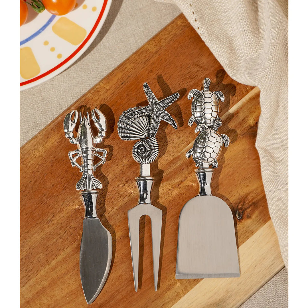 Hestia Set of 3 Lobster, Turtle &amp; Shell Cheese Knives -Sugarplum Boutique &amp; Home