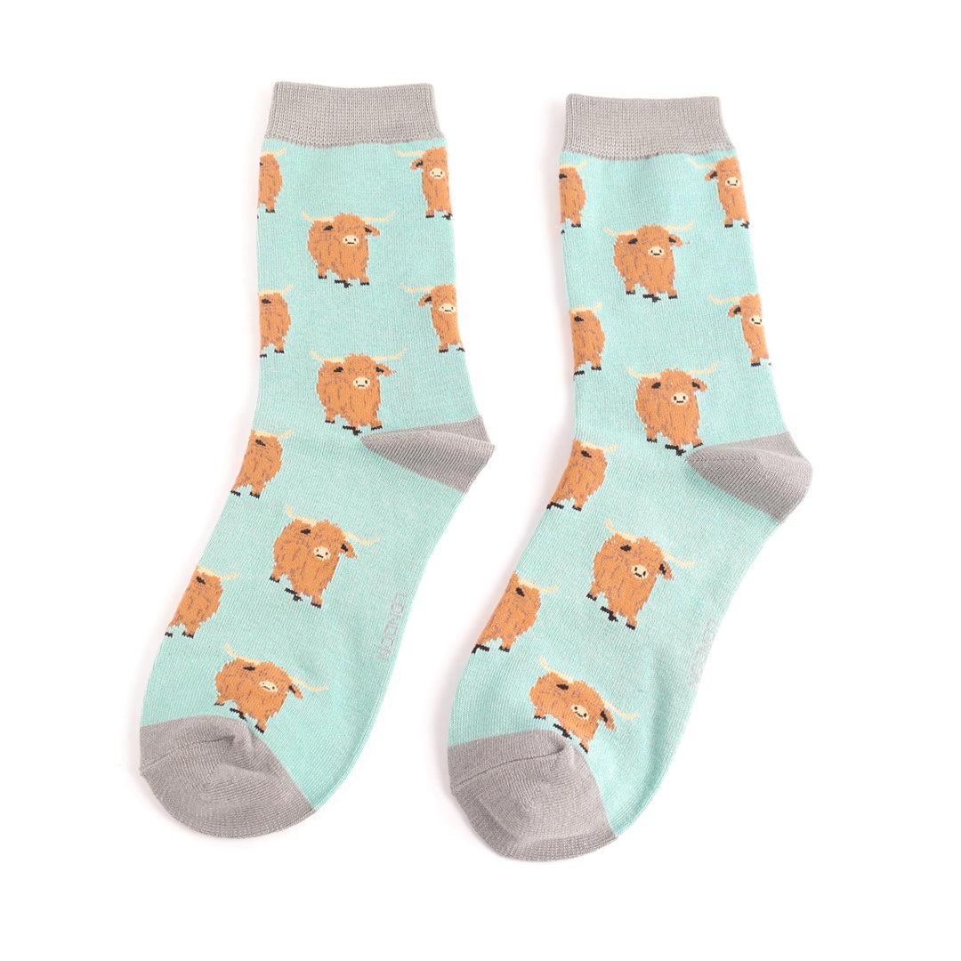 Highland Herd Duck Egg Blue Ladies Bamboo Socks - Sugarplum Boutique 