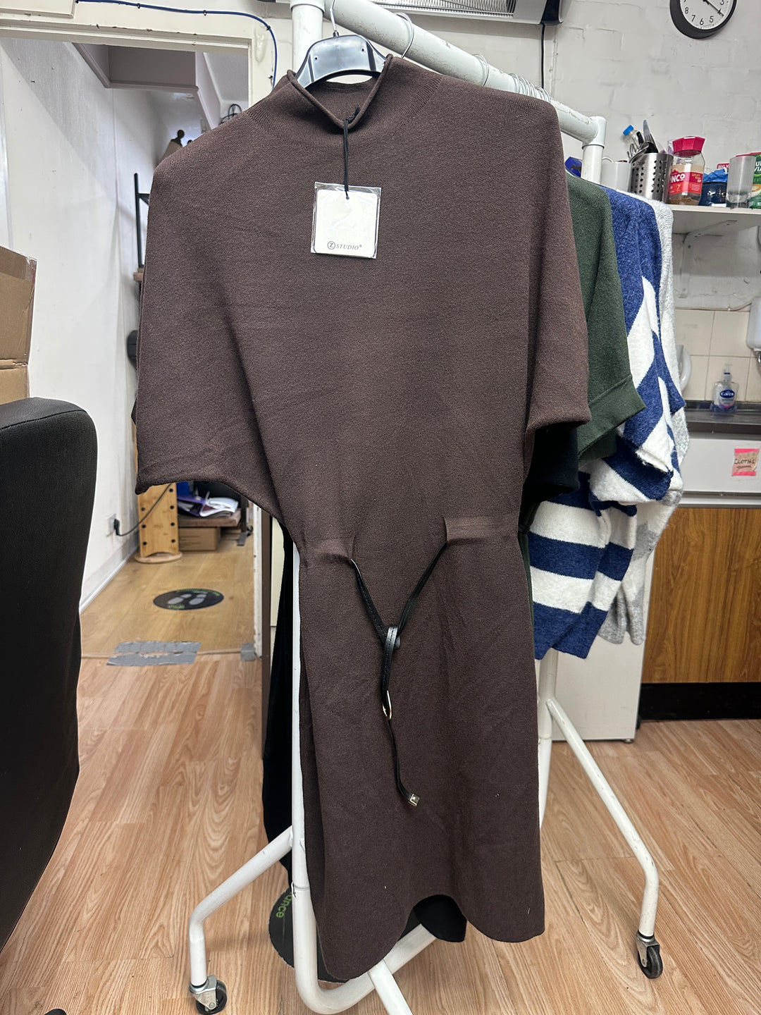 Knit Turtle Neck Dress With Belt