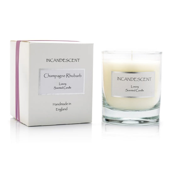 Incandescent Luxury Scented Champagne Rhubarb Signature Glass Candle - Sugarplum Boutique