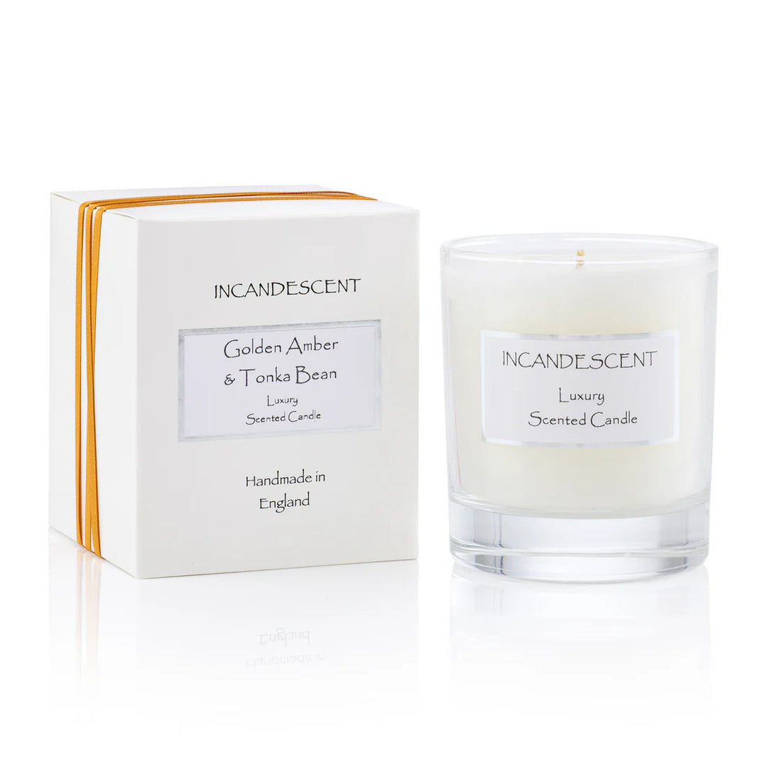 Incandescent Luxury Scented Golden Amber Tonka Signature Glass Candle - Sugarplum Boutique