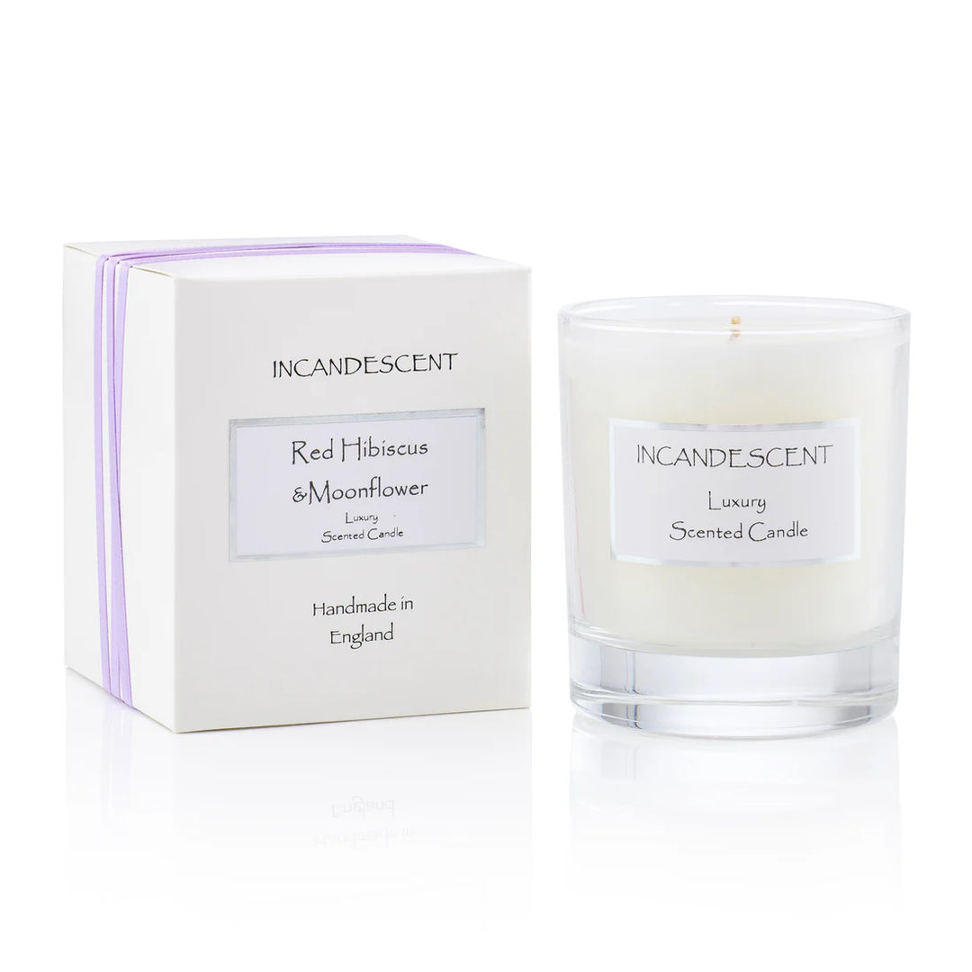 Incandescent Luxury Scented Red Hibiscus Moonflower Glass Candle - Sugarplum Boutique