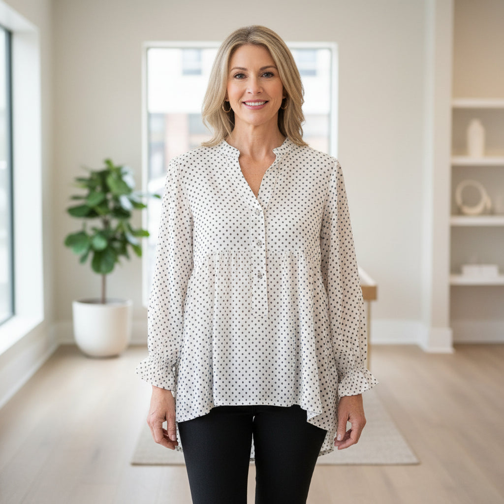 Isla Stone Polka Dot Cotton Boho Top - Sugarplum Boutique