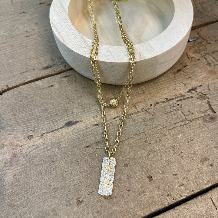 Izzy Ingot Double Chain Short Necklace Gold - Sugarplum Boutique