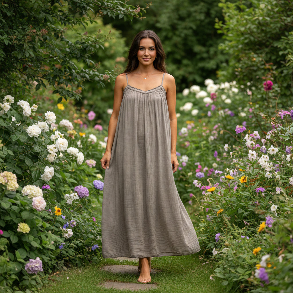 Jackie Cotton Lined V Neck Mocha Brown Dress - Sugarplum Boutique