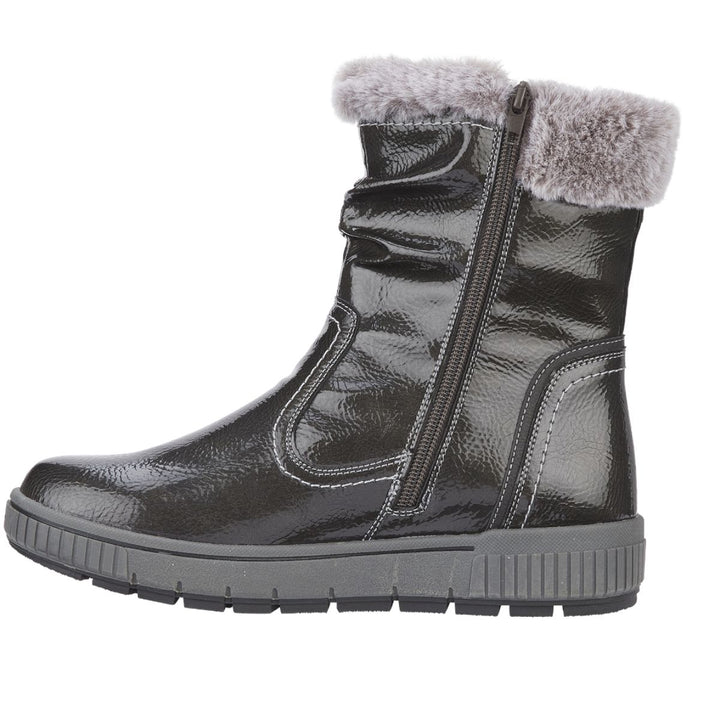 Jade Pewter Crinkle Patent Ankle Boot - Sugarplum Boutique