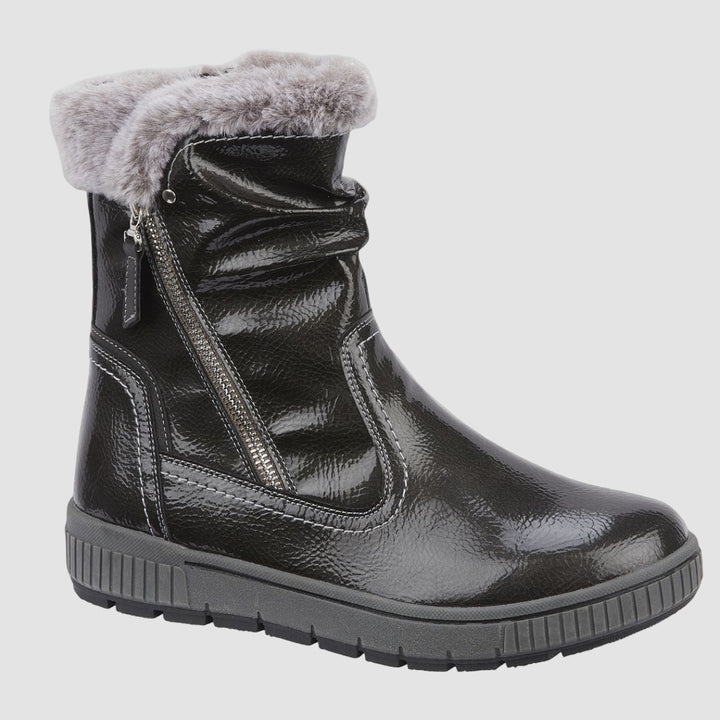 Jade Pewter Crinkle Patent Ankle Boot - Sugarplum Boutique