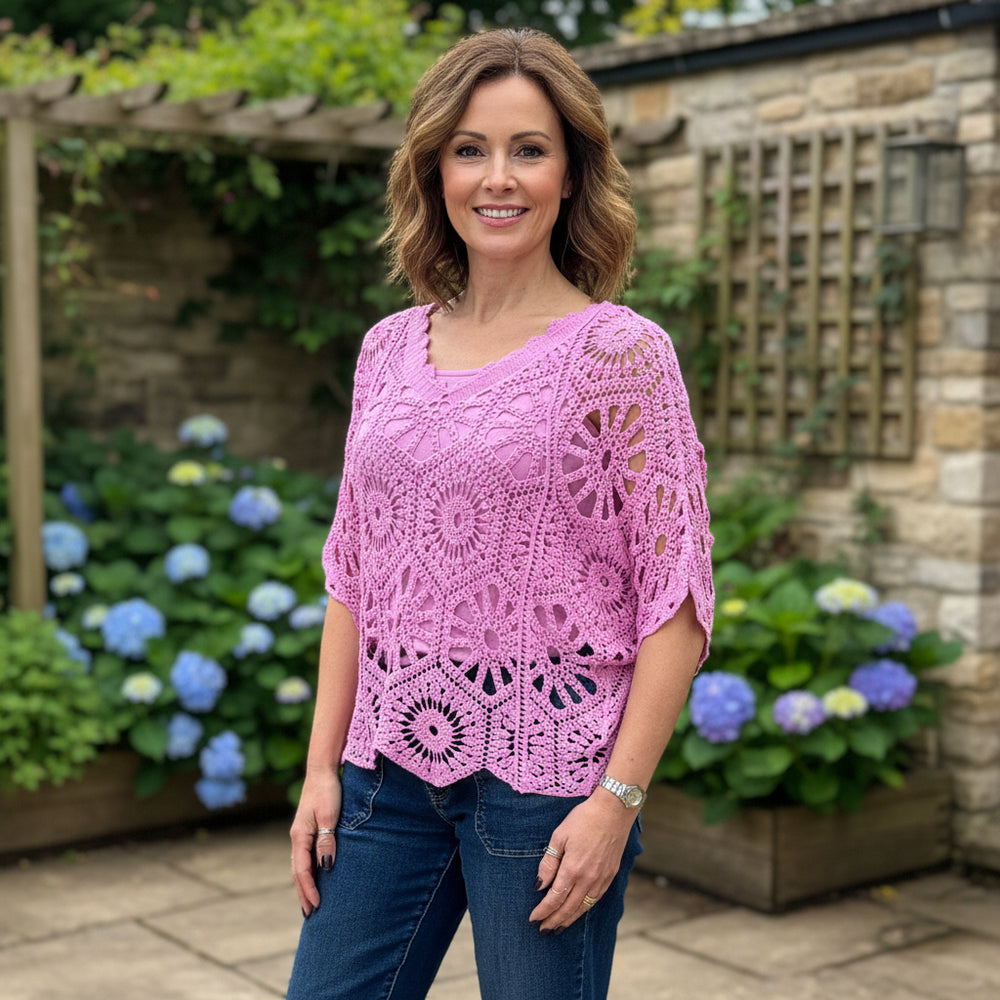 Jessica Bubblegum Pink Cotton Crochet Two Piece Set - Sugarplum Boutique