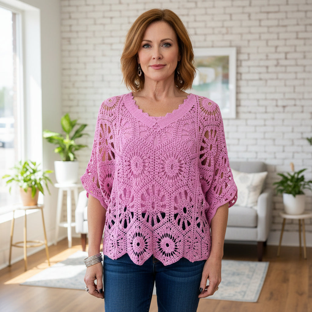 Jessica Bubblegum Pink Cotton Crochet Two Piece Set - Sugarplum Boutique