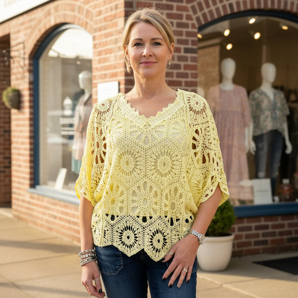 Jessica Lemon Yellow Cotton Crochet Two Piece Set -Sugarplum Boutique