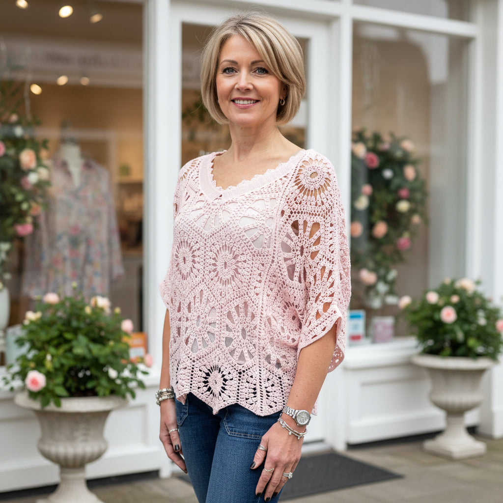 Jessica Light Pink Cotton Crochet Two Piece Set - Sugarplum Boutique