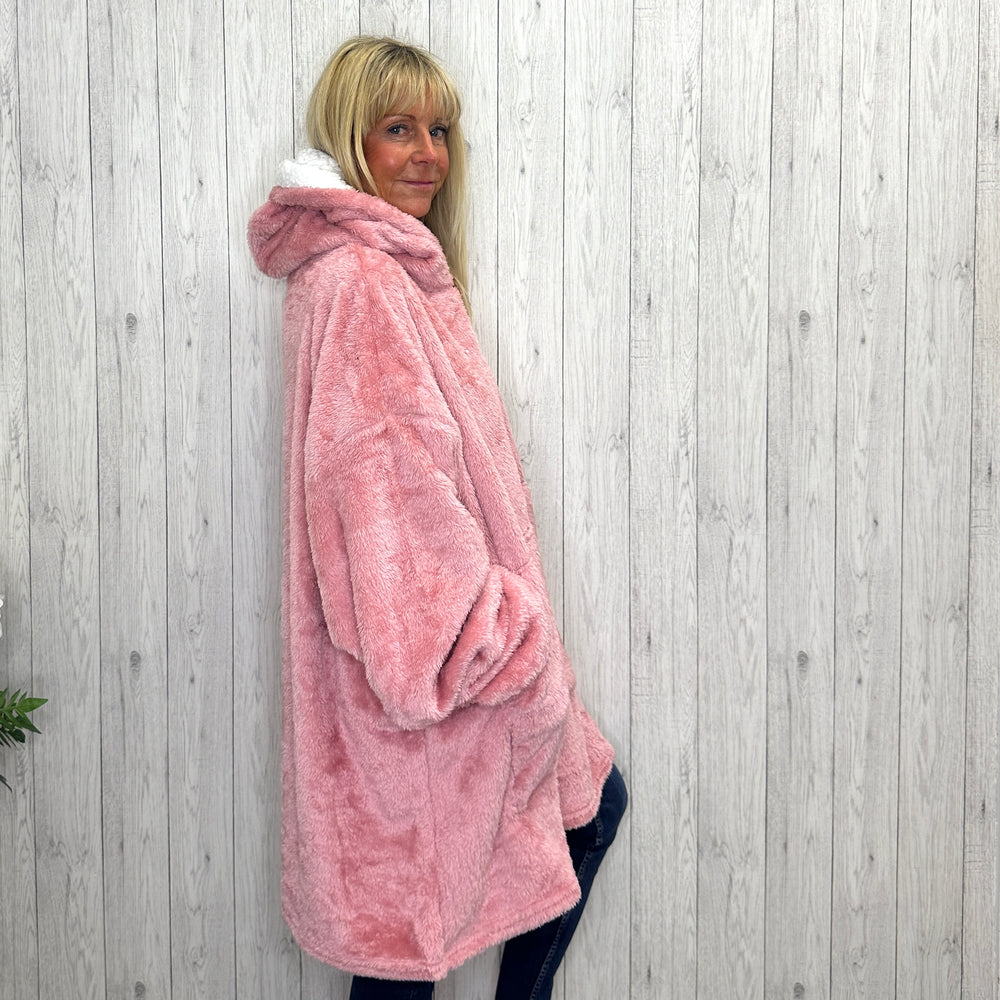 Jessica Oversized Pink Blanket Hoodie - Sugarplum Boutique