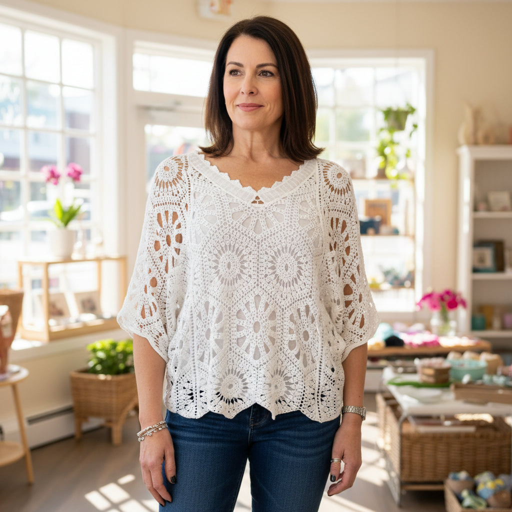 Jessica White Cotton Crochet Two Piece Set - Sugarplum Boutique