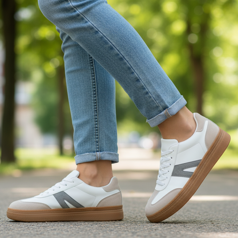 Jet White Faux Leather Trainers - Sugarplum Boutique