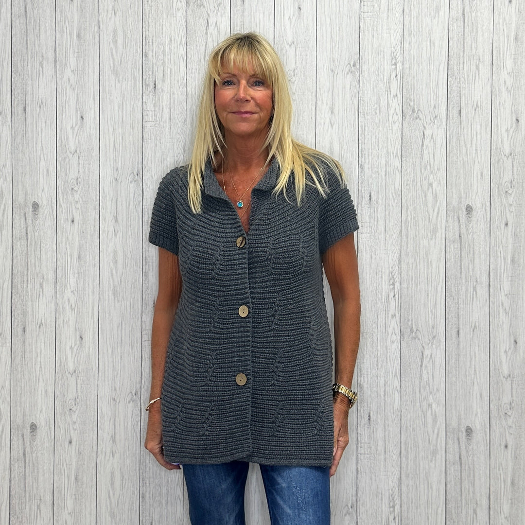 Joanie Knitted Button Waistcoat Cardigan Charcoal Grey - Sugarplum Boutique