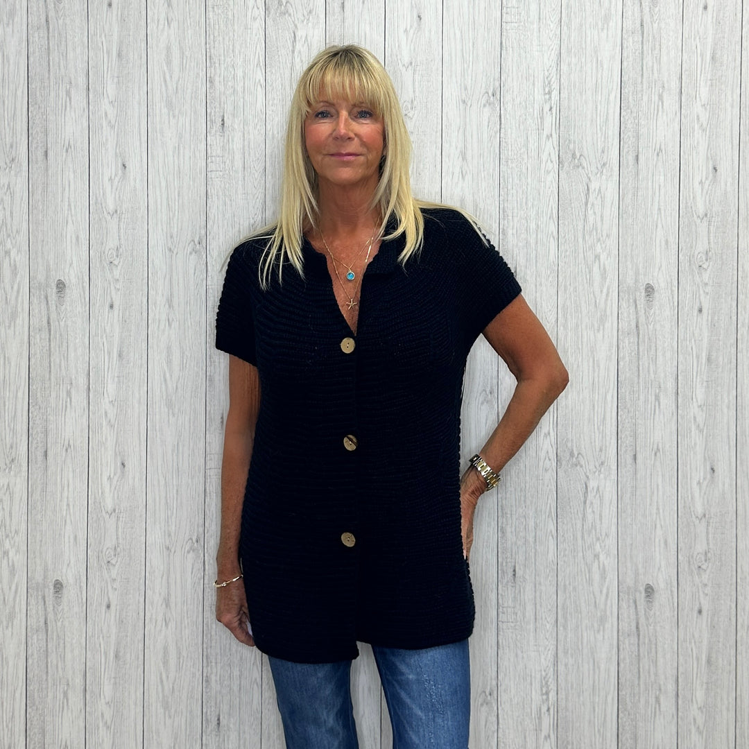 Joanie Knitted Button Waistcoat Cardigan Navy Blue - Sugarplum Boutique