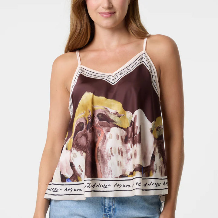 Jodie Landscape Print Cami Vest Top Chocolate Brown - Sugarplum Boutique
