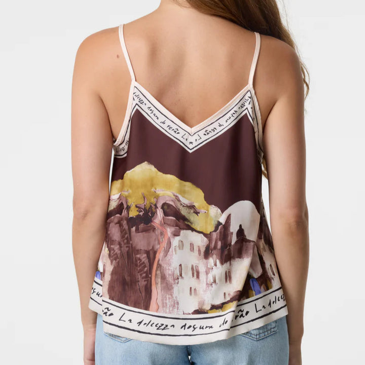 Jodie Landscape Print Cami Vest Top Chocolate Brown - Sugarplum Boutique