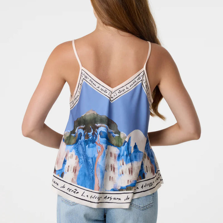Jodie Landscape Print Cami Vest Top Denim Blue - Sugarplum Boutique