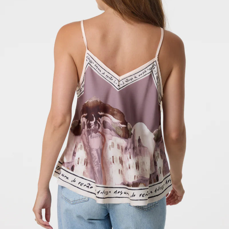 Jodie Landscape Print Cami Vest Top Mocha Brown - Sugarplum Boutique