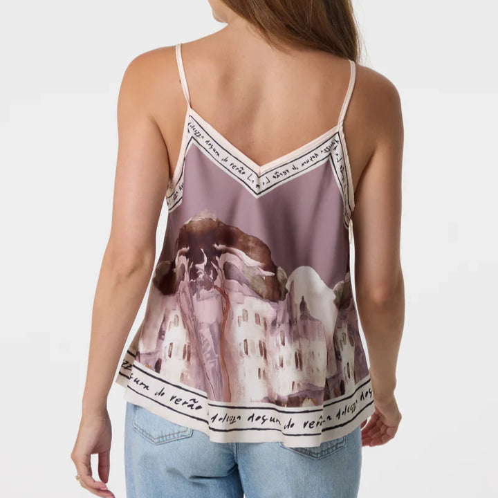 Jodie Landscape Print Cami Vest Top Mocha Brown - Sugarplum Boutique