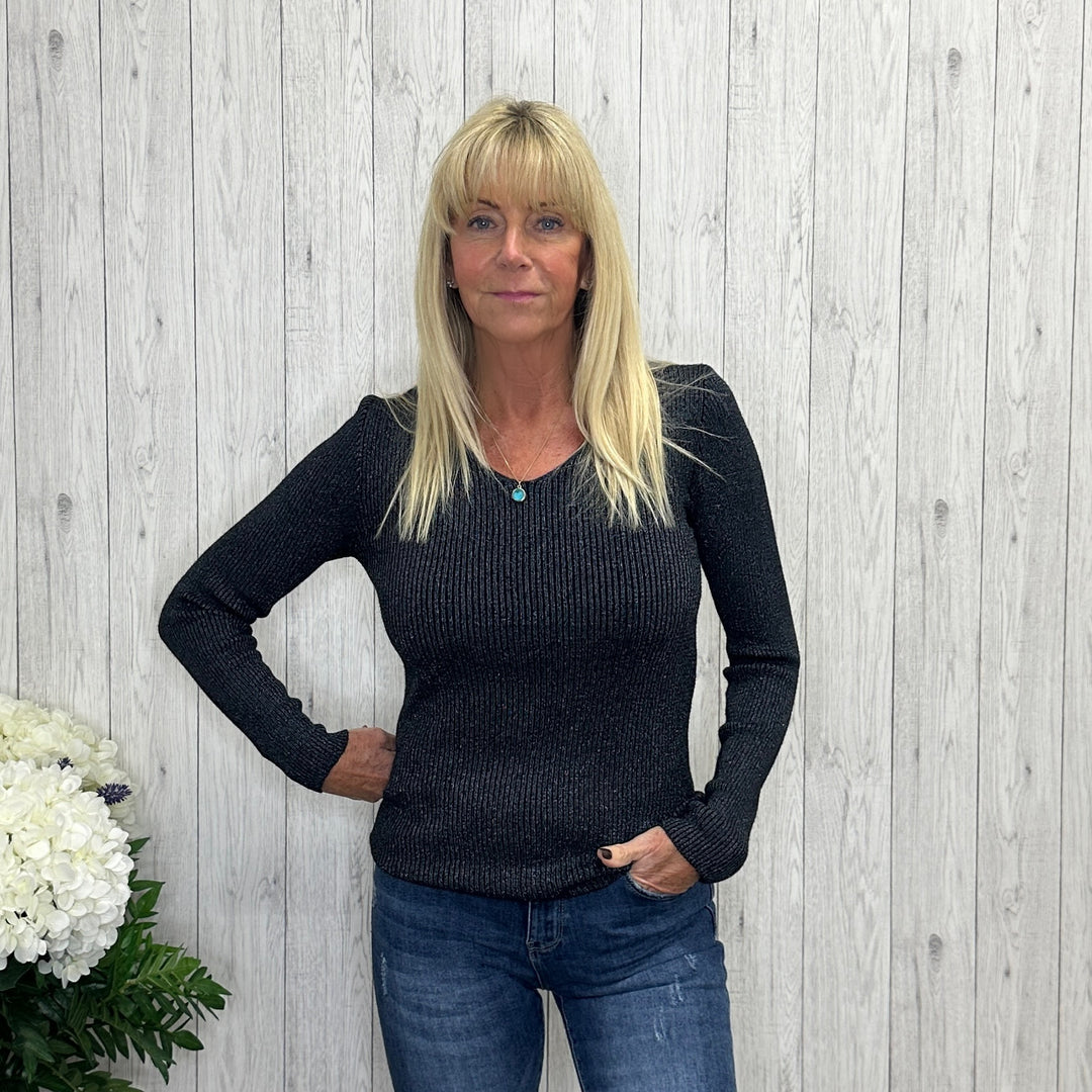 Josie Black Petite Fit Sparkle Jumper - Sugarplum Boutique