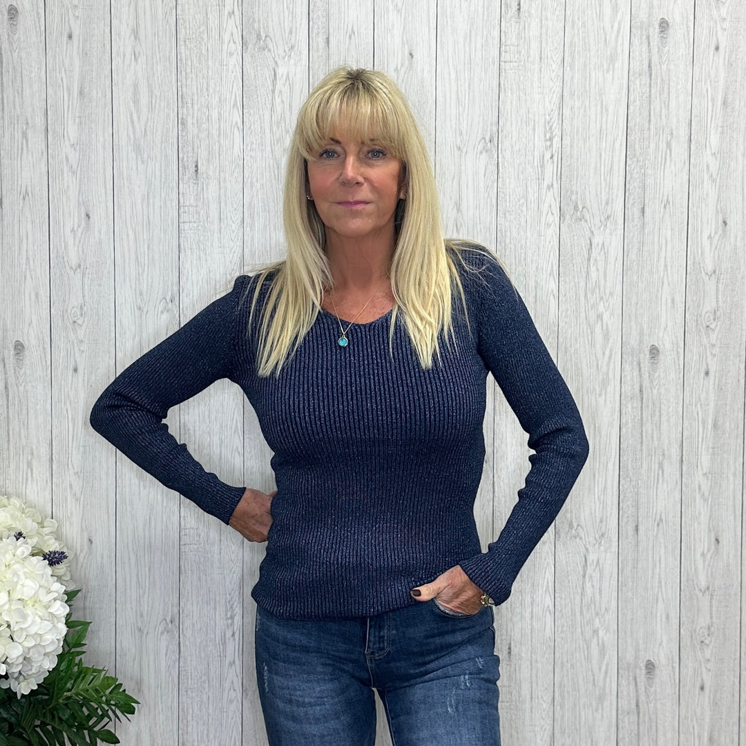 Josie Navy Blue Petite Fit Sparkle Jumper -  Sugarplum Boutique