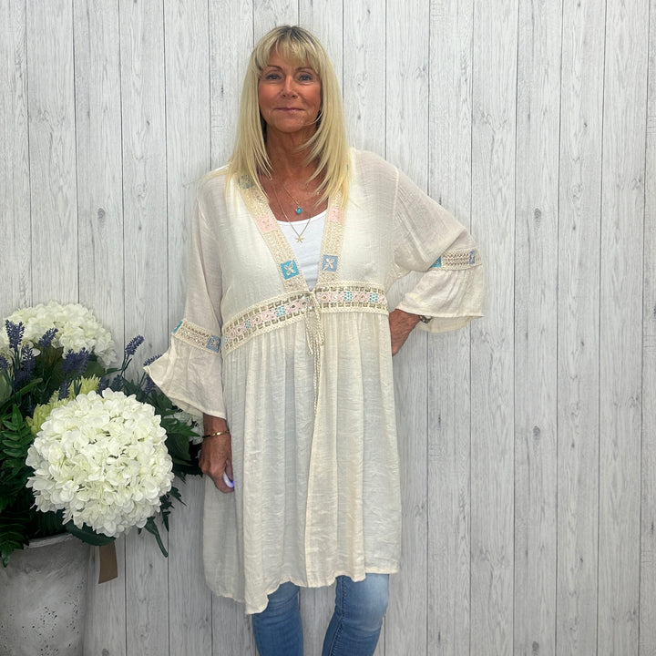 Kally Kimono Style Beach Cover Up Cotton Blend Top Stone - Sugarplum Boutique