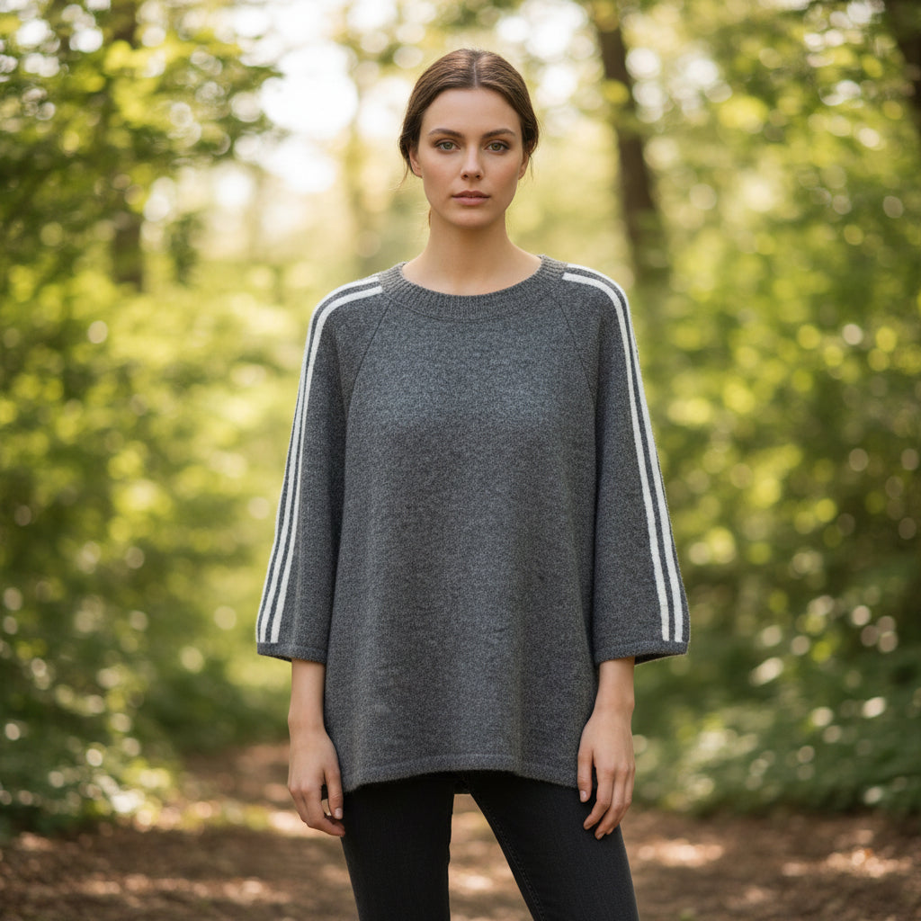 Karla Striped Arm Grey Wool Blend 3/4 Sleeve Jumper - Sugarplum Boutique